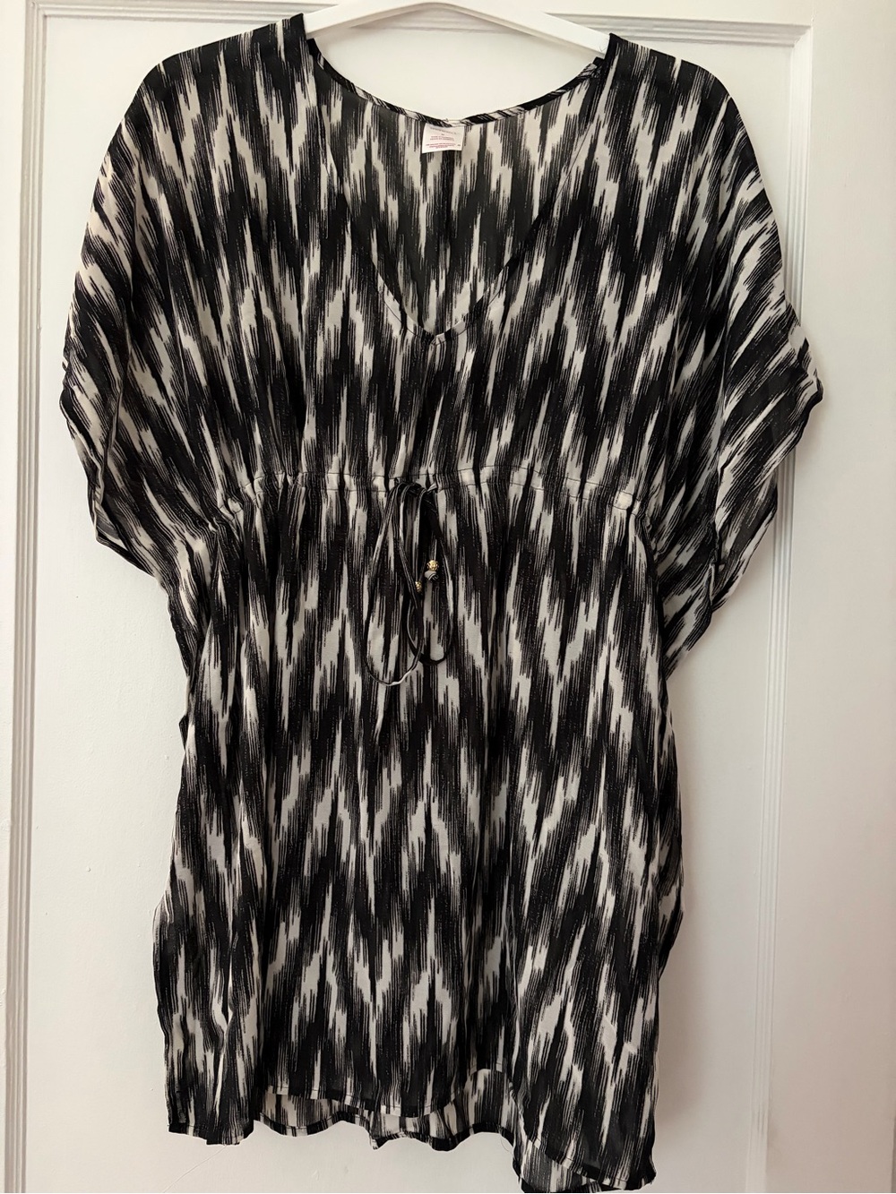Merona Black & White Ikat Drawstring Beach Coverup